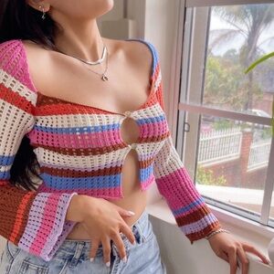 Verge Girl Colorful Striped Crochet Top